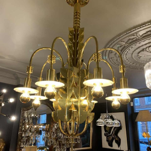 GIO PONTI for EMILIO LANCIA (Attribué à), Lustre Art Déco laiton et verre, 1930s
