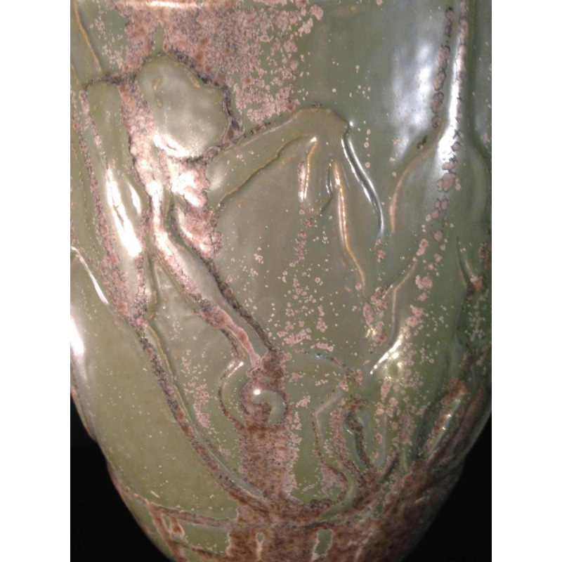ROGER GUERIN N° 761 vase with MONKEYS stylized Art Deco, Grès de Bouffioulx 1930