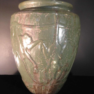 ROGER GUERIN, vase N° 761 aux SINGES stylisés Art Déco, Grès de Bouffioulx, 1930