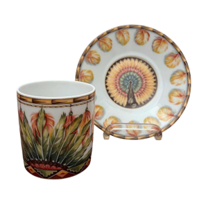 Hermès Paris, porcelain Xhingu cup and saucer, Patchwork collection