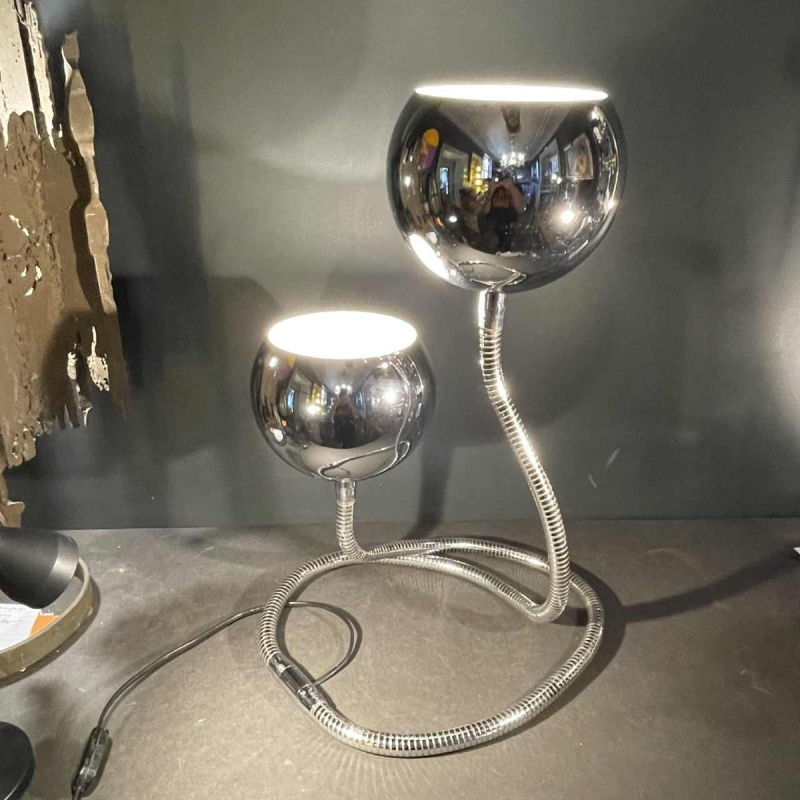 GOFFREDO REGGIANI, Lampe flexible " Slangenoogbollen ", acier chroom 1970