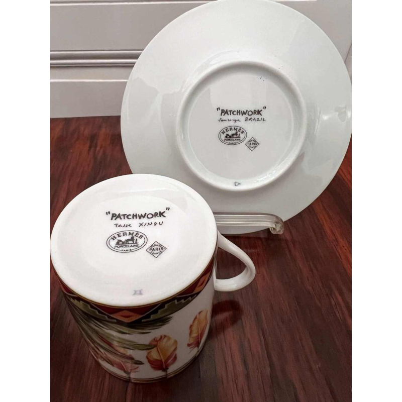 Hermès Paris, porcelain Xhingu cup and saucer, Patchwork collection