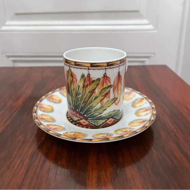Hermès Paris, porcelain Xhingu cup and saucer, Patchwork collection