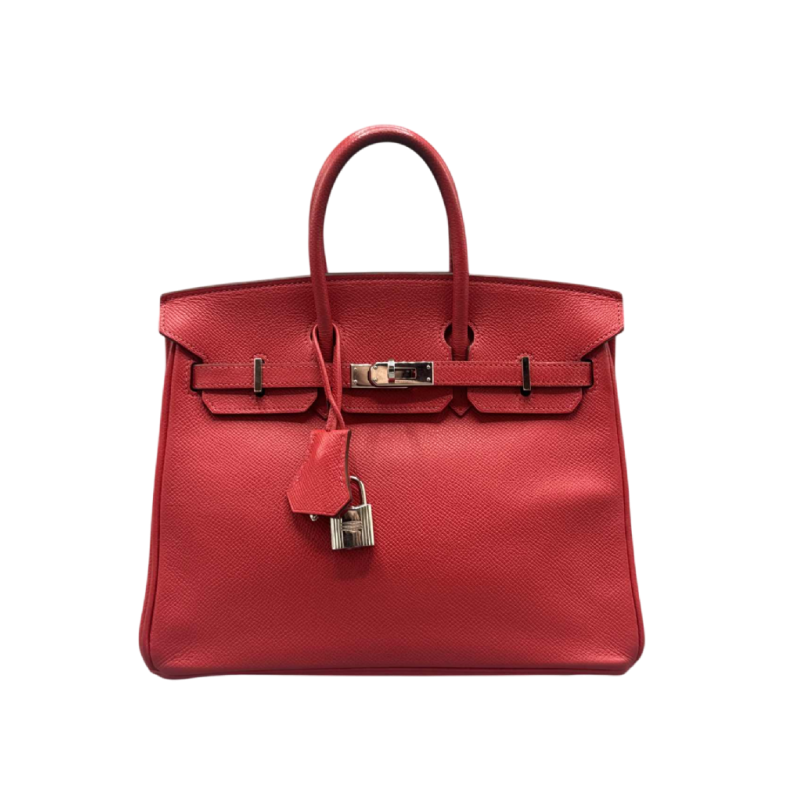 Hermès. Birkin 25 in rood Epsomleer op palladium, hoes en doos, 2010