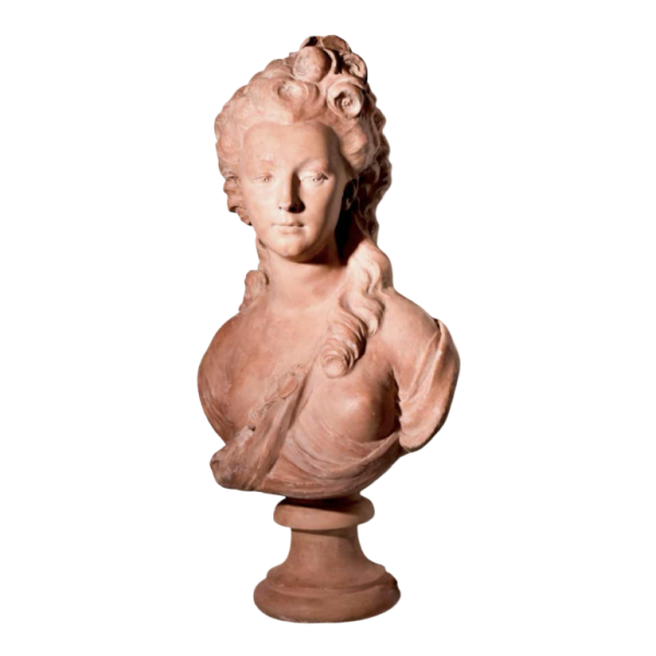 Grote buste in gips met terracotta patina, naar JJ Caffieri, begin 20e eeuw