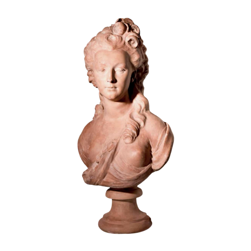 Grote buste in gips met terracotta patina, naar JJ Caffieri, begin 20e eeuw