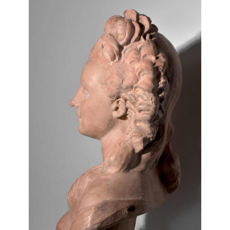 Large plaster bust with terracotta patina, after JJ Caffieri, Early 20th century