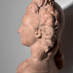 Large plaster bust with terracotta patina, after JJ Caffieri, Early 20th century