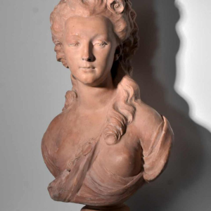 Large plaster bust with terracotta patina, after JJ Caffieri, Early 20th century