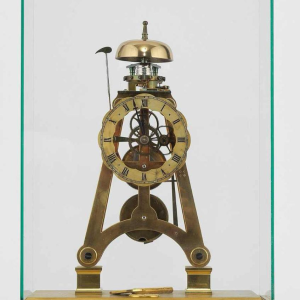 Brass skeleton clock by Dent London