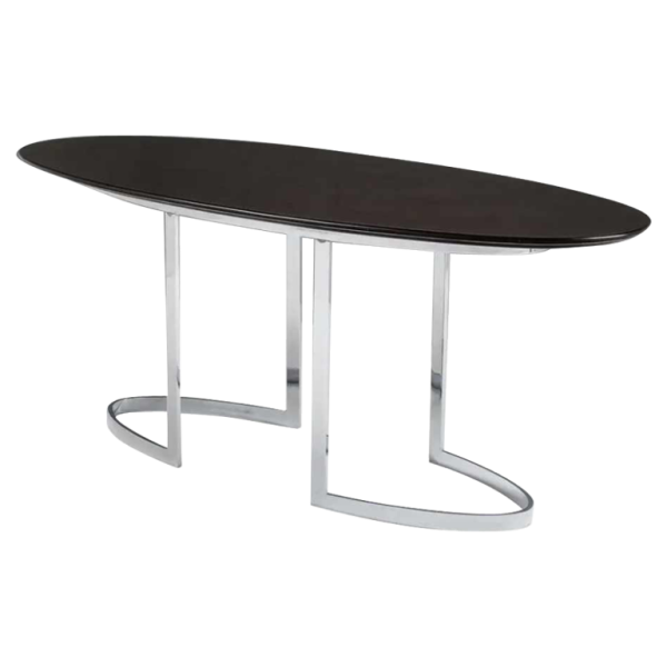 CIDUE (Italië), Design ovale tafel, verchroomd metaal, zwart ebbenhout eikenhout
