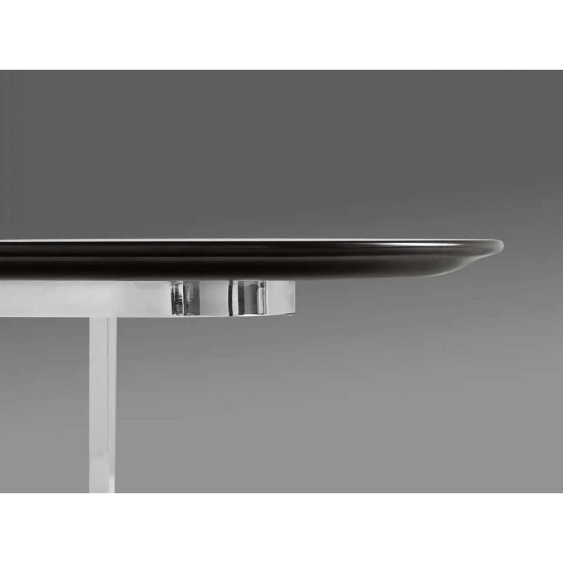 CIDUE (Italy), Table Ovale Design, Métal Chromé, Bois de Chêne Noir Ebène, 1970s