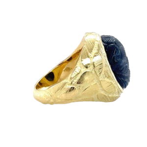 Geelgouden herenring met cabochonsaffier