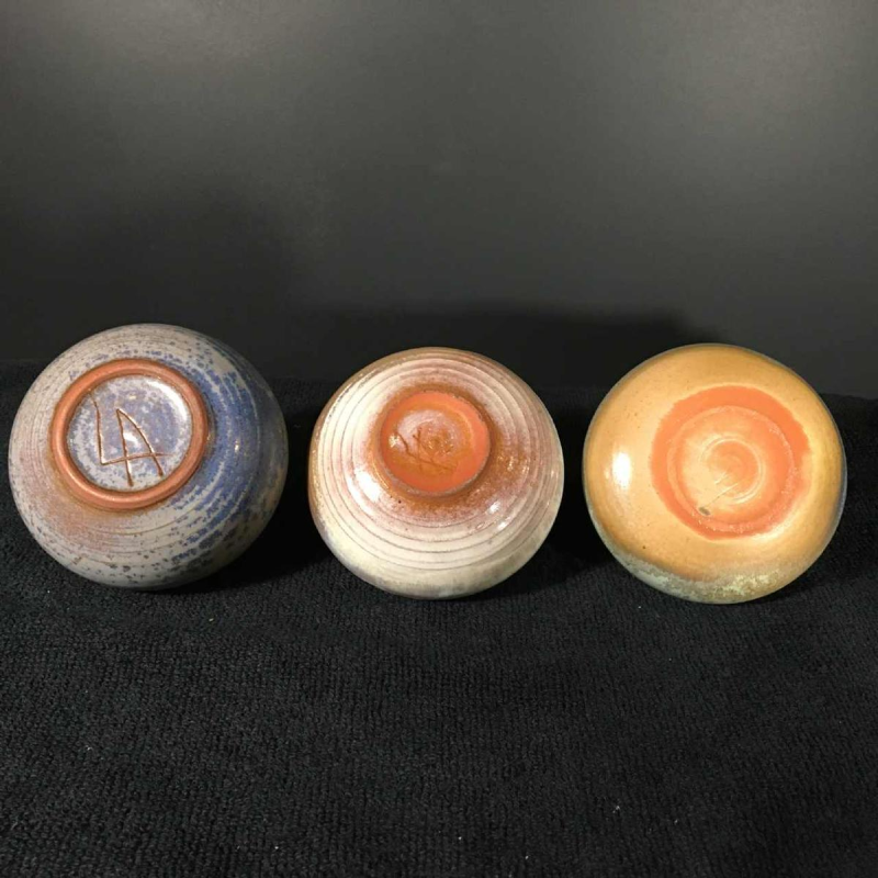 ANTONIO LAMPECCO, Series of 3 small ceramic vases, circa 1970