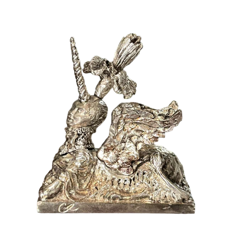 CHRISTIAN LACROIX for CHRISTOFLE "Unicorn Sphynx" sculpture & paper press 1998