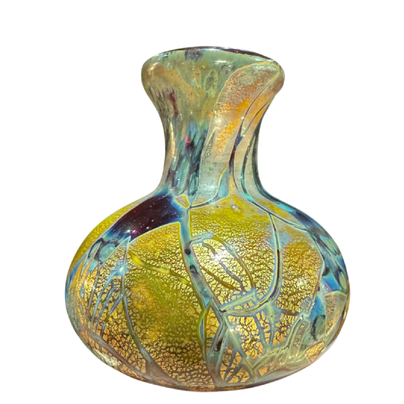 Louis LELOUP, vase en cristal avec inclusion de feuilles dor, fin du XXe s