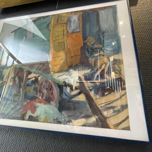 JULES VAN DE LEENE, Landschapschilderij "Zigeuner woonwagen" Gouache karton 20's