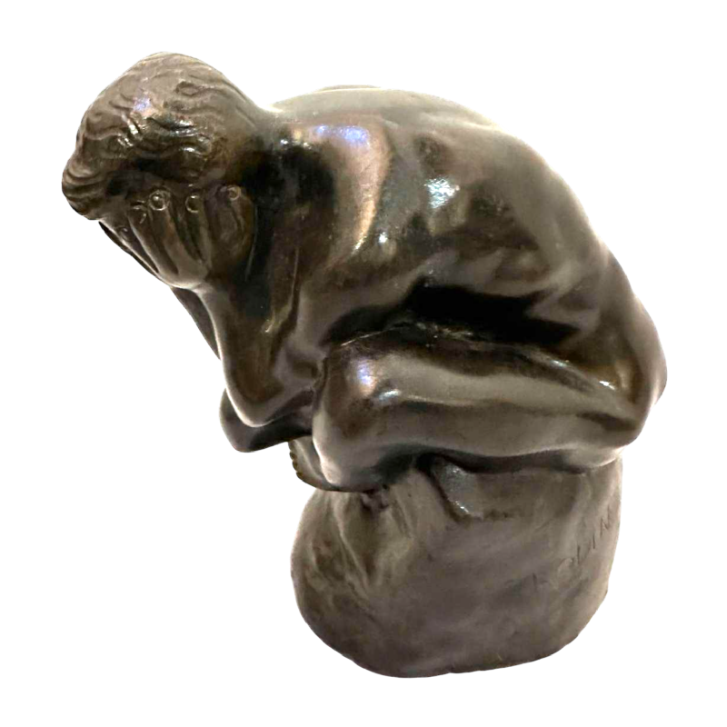 Antique bronze sculpture in the style of Rodin's The Thinker