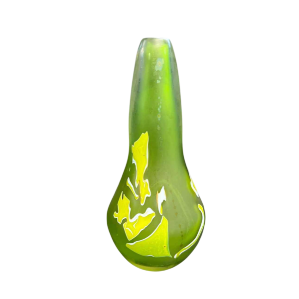 Louis LELOUP, vase soliflore en verre de couleur vert jade à décor dinclusions, 1981