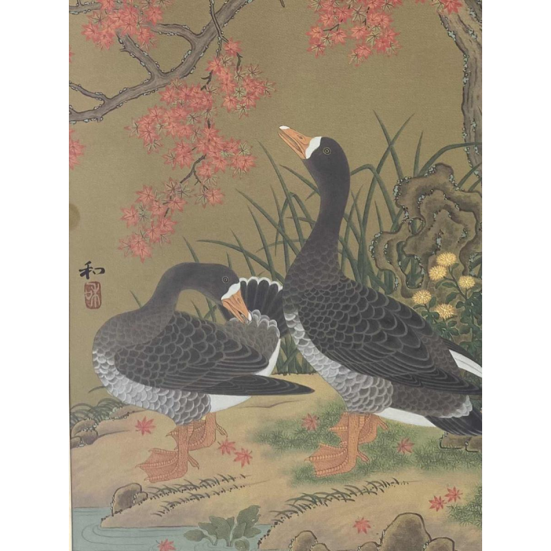 Kazuro Tozuka "Garden of the Wild Geese", painting on silk, Japan 20th century