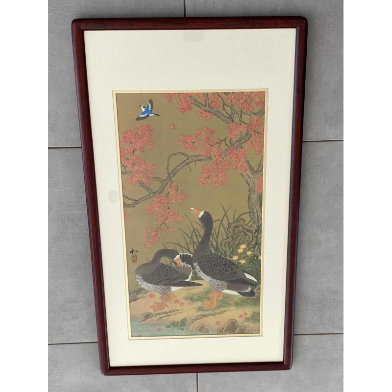 Kazuro Tozuka "Garden of the Wild Geese", painting on silk, Japan 20th century