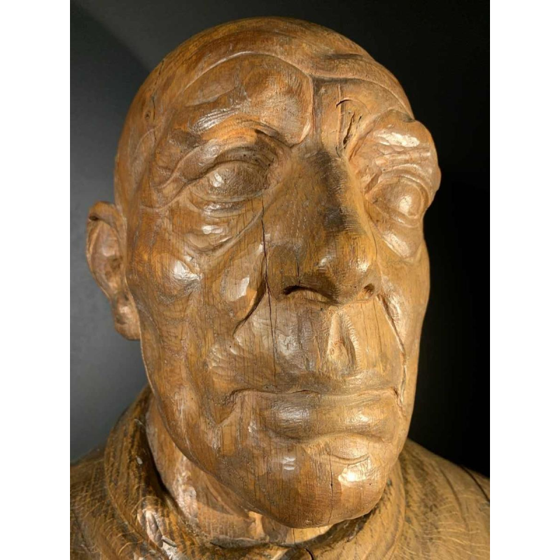 FRANS CLAESSENS 'Buste van Pablo Picasso' Levensgrote sculptuur, gesneden hout 1930s