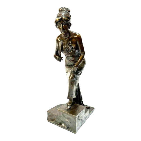 Bronzen sculptuur Pierre Henri Van Perck "Elégante à l'Eventail", 1911