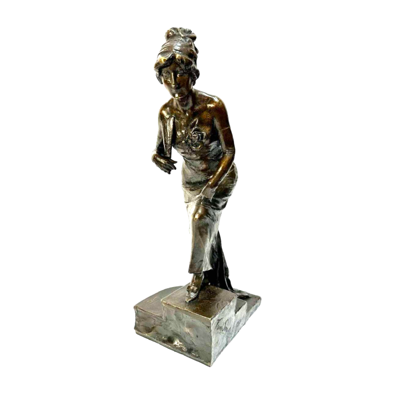 Bronzen sculptuur Pierre Henri Van Perck "Elégante à l'Eventail", 1911