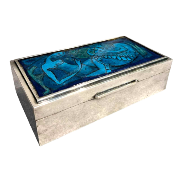 Georges MAGADOUX coffret métal argenté émaillé