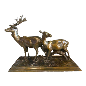 Bronzen sculptuur, dierengroep. Gesigneerd en gedateerd: Edg. Joris 1911