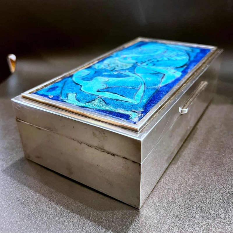 Georges MAGADOUX enamelled silver-plated metal case