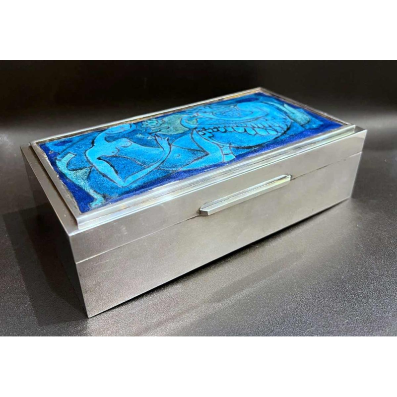 Georges MAGADOUX enamelled silver-plated metal case