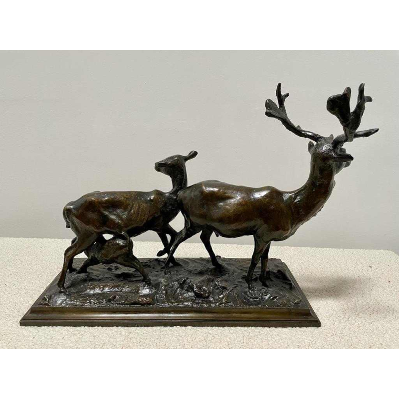 Sculpture en bronze, groupe animalier. Signé et daté : Edg. Joris 1911