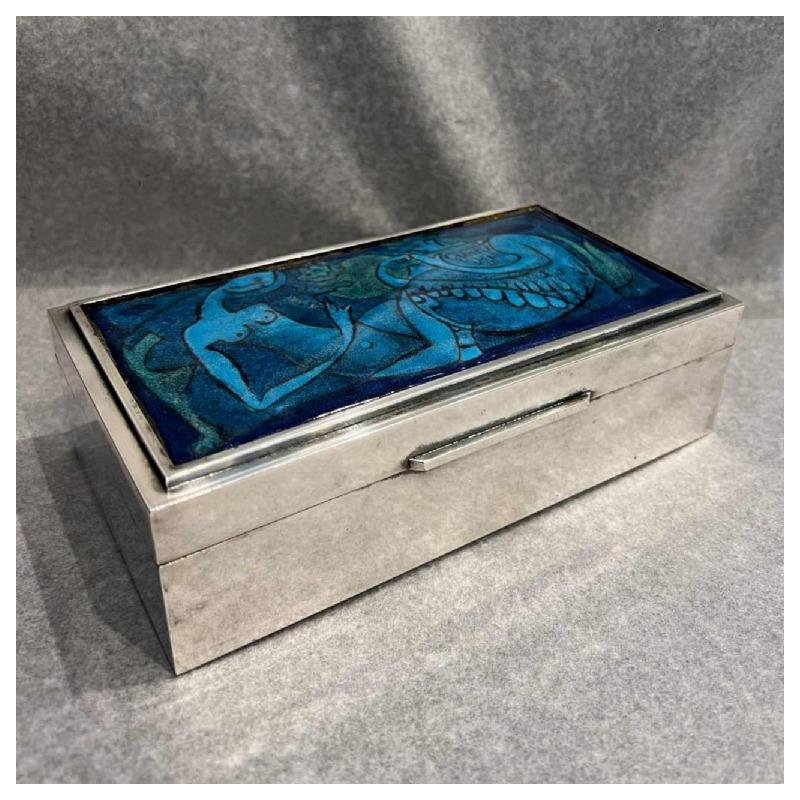 Georges MAGADOUX coffret métal argenté émaillé