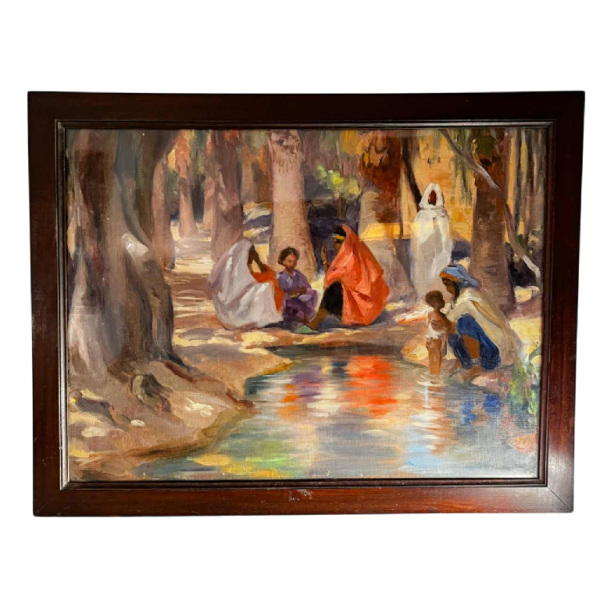 Charles Ernest Smets “Oasis de Tinghir Maroc“ tableau impressionniste orientaliste, huile sur toile, ca 1940