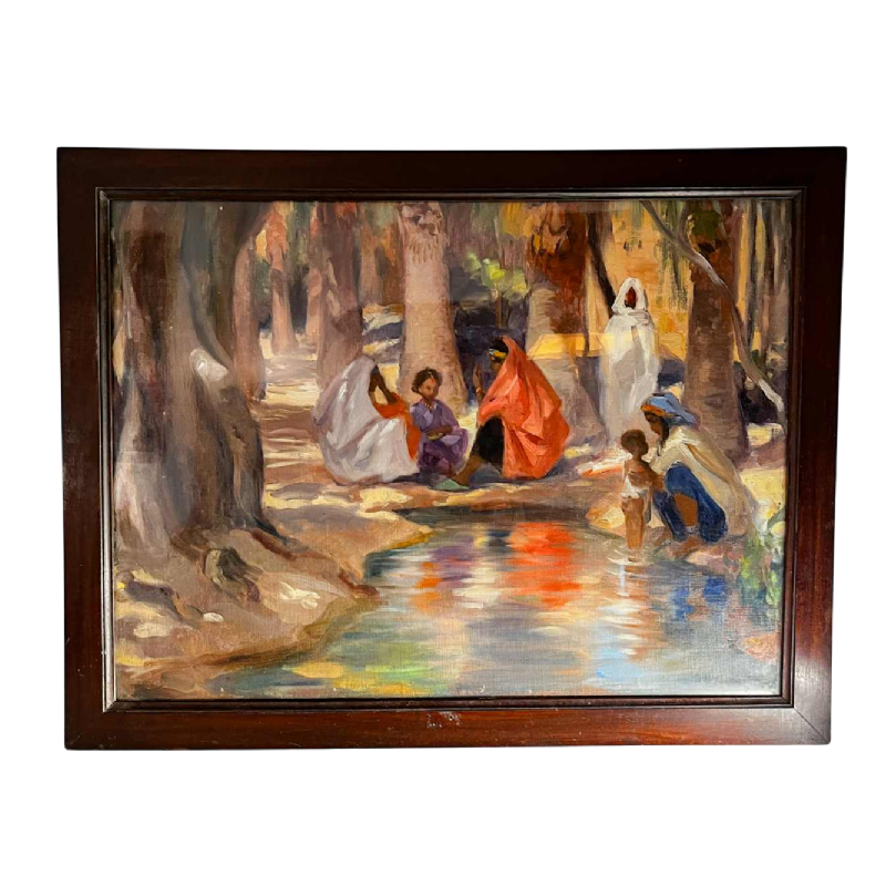 Charles Ernest Smets “Oase van Tinghir Marokko” oriëntalistisch impressionistisch schilderij, olieverf op doek, ca. 1940