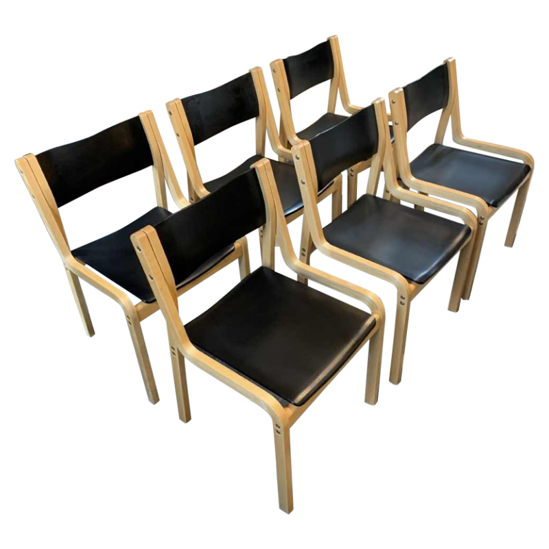 KARI ASIKAINEN, Korhonen Finland, Série 6 Chaises Scandinaves 1ère édition, 1970