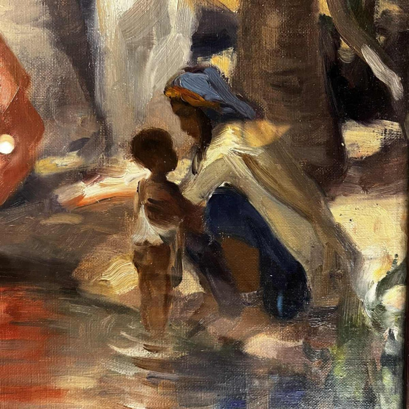 Charles Ernest Smets “Oase van Tinghir Marokko” oriëntalistisch impressionistisch schilderij, olieverf op doek, ca. 1940