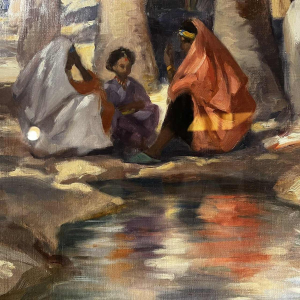 Charles Ernest Smets “Oasis de Tinghir Maroc“ tableau impressionniste orientaliste, huile sur toile, ca 1940