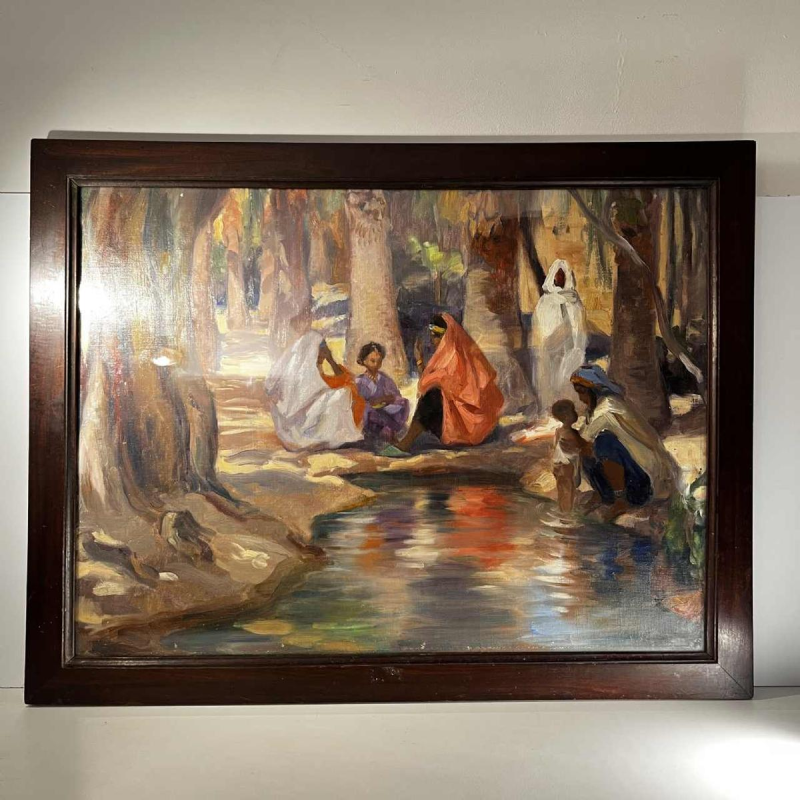 Charles Ernest Smets “Oase van Tinghir Marokko” oriëntalistisch impressionistisch schilderij, olieverf op doek, ca. 1940
