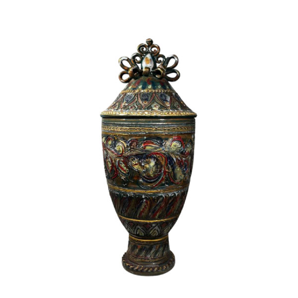 Louis Waem voor Maîtrise de Nimy, polychrome keramische dekselvaas, jaren 40