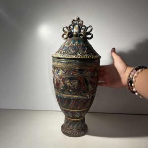 Louis Waem pour Maîtrise de Nimy, vase couvert en céramique polychrome, 1940s