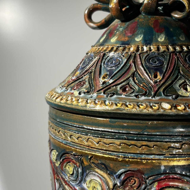 Louis Waem for Maîtrise de Nimy, polychrome ceramic covered vase, 1940s