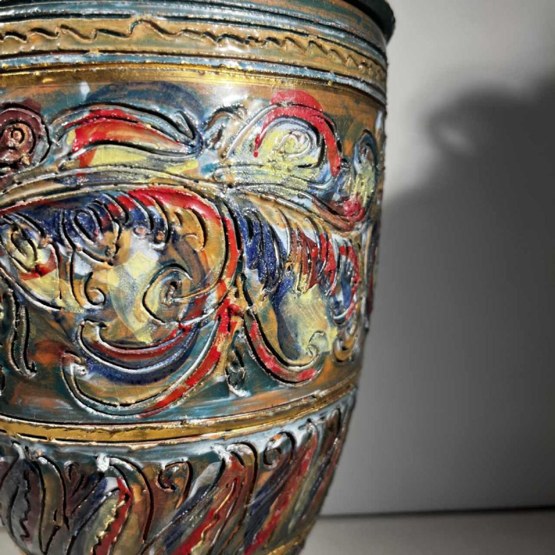 Louis Waem for Maîtrise de Nimy, polychrome ceramic covered vase, 1940s