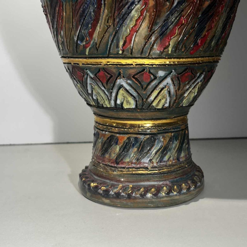 Louis Waem for Maîtrise de Nimy, polychrome ceramic covered vase, 1940s