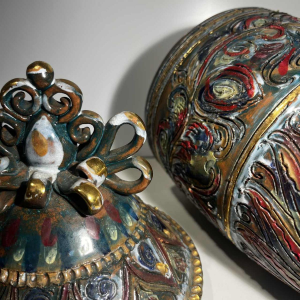 Louis Waem for Maîtrise de Nimy, polychrome ceramic covered vase, 1940s