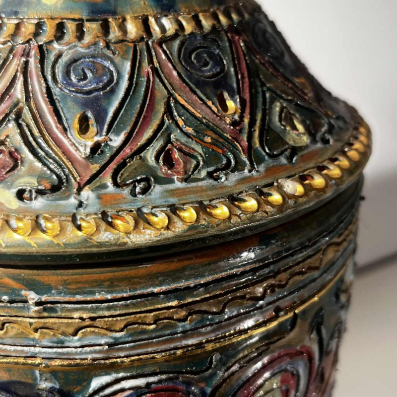 Louis Waem for Maîtrise de Nimy, polychrome ceramic covered vase, 1940s