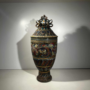 Louis Waem for Maîtrise de Nimy, polychrome ceramic covered vase, 1940s