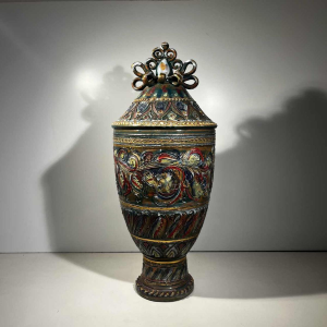 Louis Waem pour Maîtrise de Nimy, vase couvert en céramique polychrome, 1940s