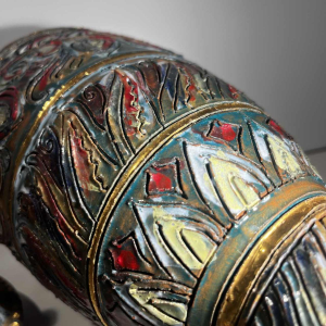 Louis Waem voor Maîtrise de Nimy, polychrome keramische dekselvaas, jaren 40